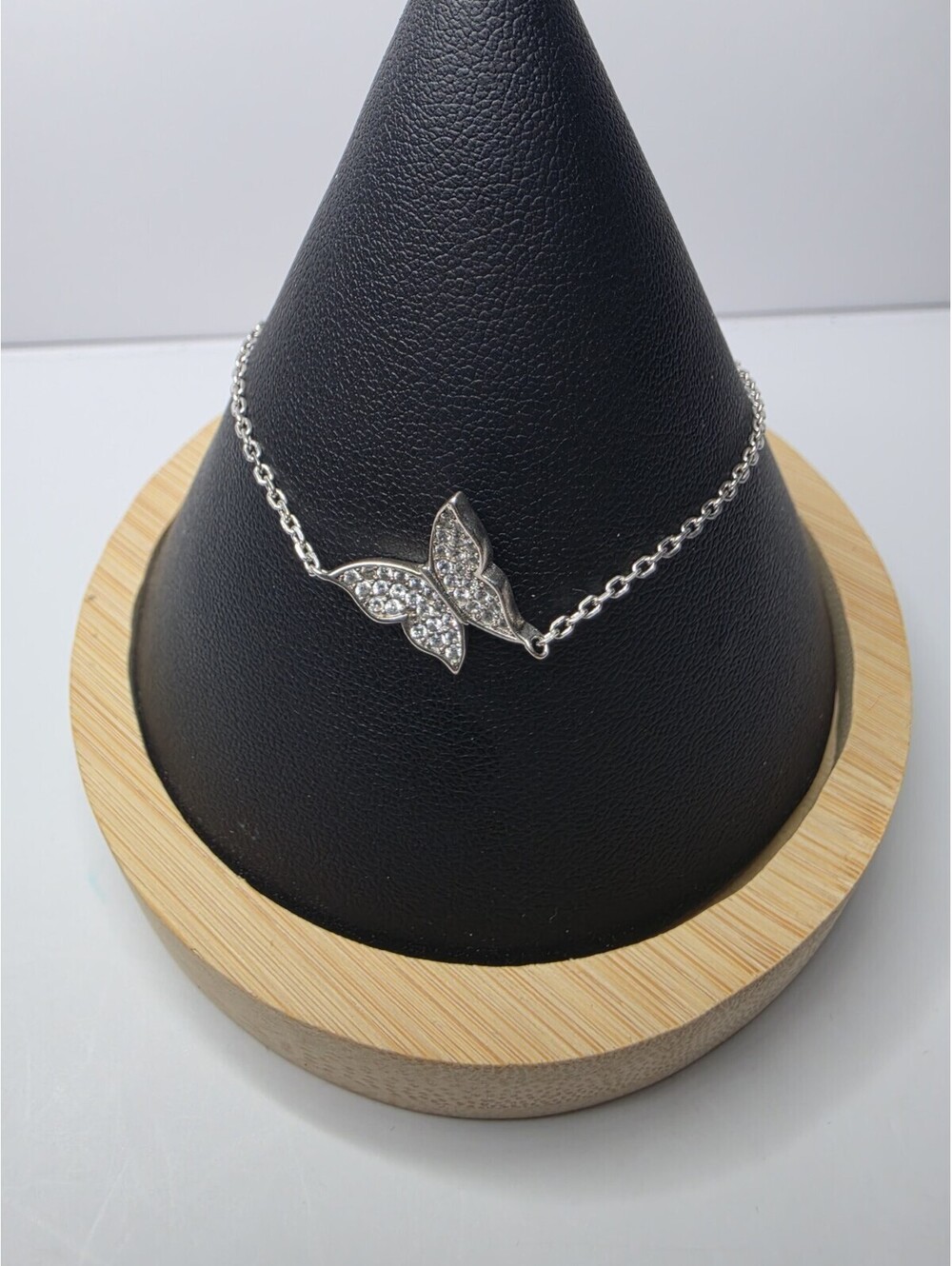 Sterling Silver CZ Butterfly Bracelet 3" adjustable